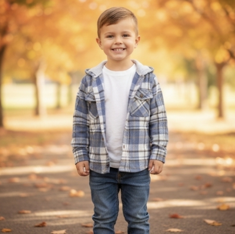 Telluride Clothing Co. Kid's Blue Plaid Hooded Shirt Jacket S 5/6 Like New